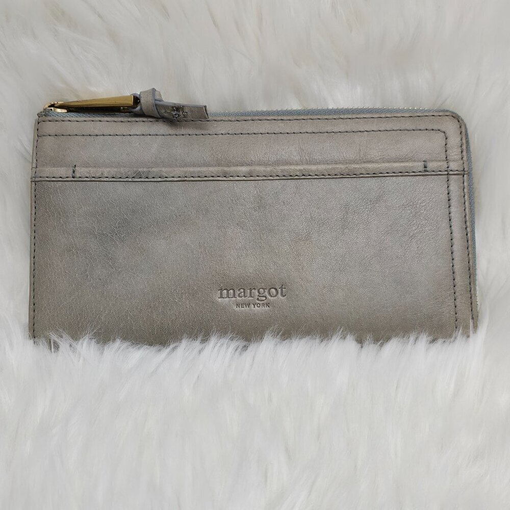 Margot Leather Gabby Gray Large Zip Around Wallet